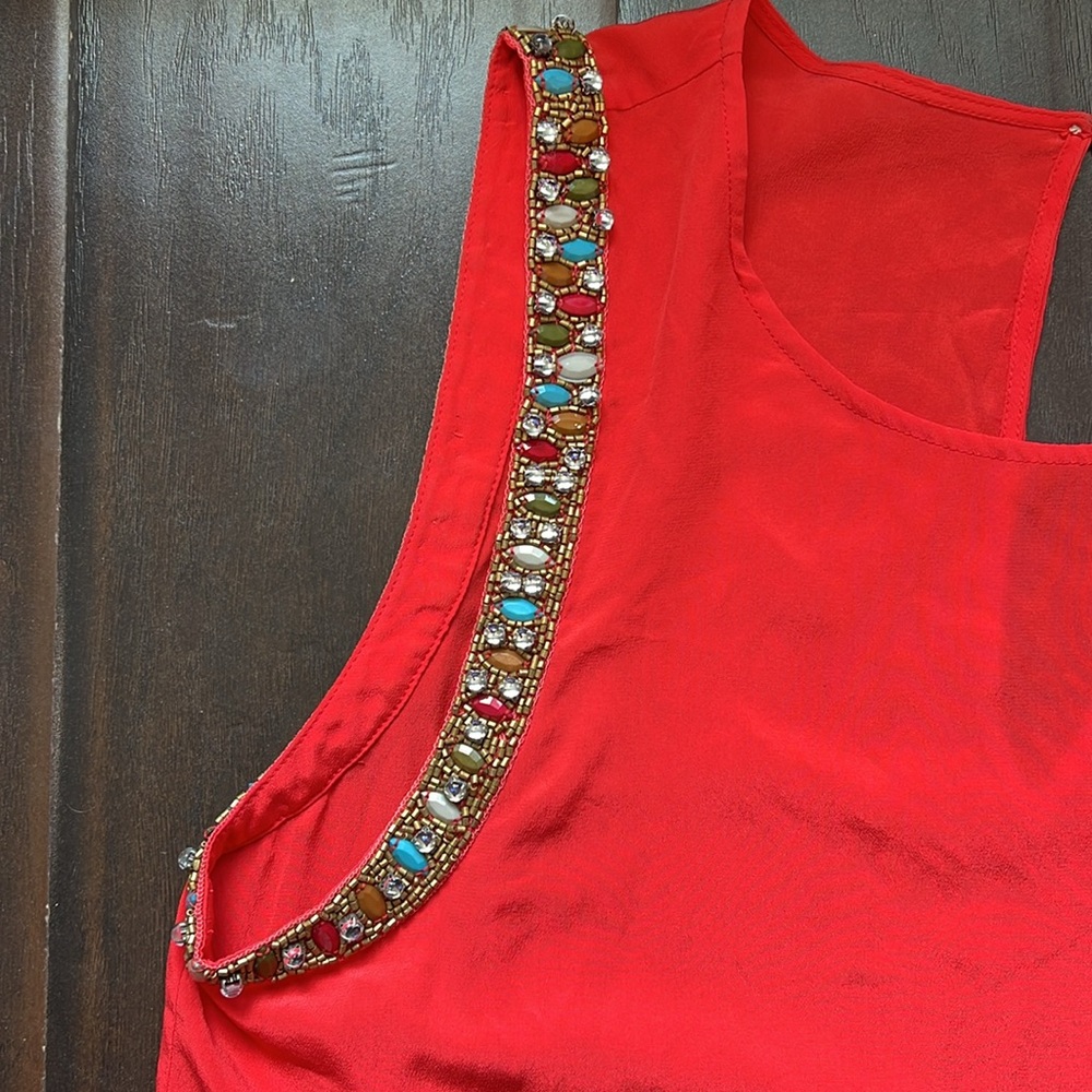 Haute Hippie Coral Silk Beaded Sleeveless Top, size Large - Picture 3 of 7